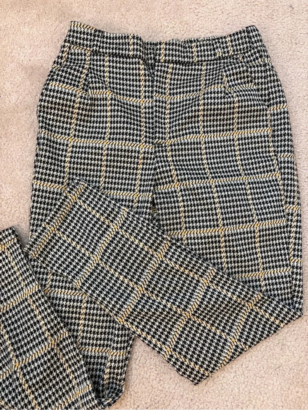 Houndstooth Plaid womens Trousers - Black, White & Yellow